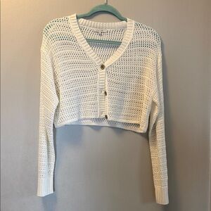 Love Tree Cream Boho Indie Crochet Knit Cardigan Sweater with Wood Buttons